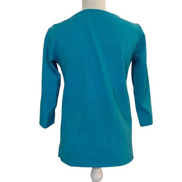 Bob Mackie Wearable Art Embroidered Blouse XXS Blue Green White 3/4 Sleeves Knit - Picture 3 of 8